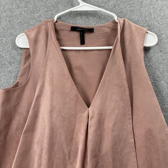 BCBG Max Azria Blouse Tank Top Wmns Small Draped High Low Sleeveless Faux Suede - Picture 2 of 11